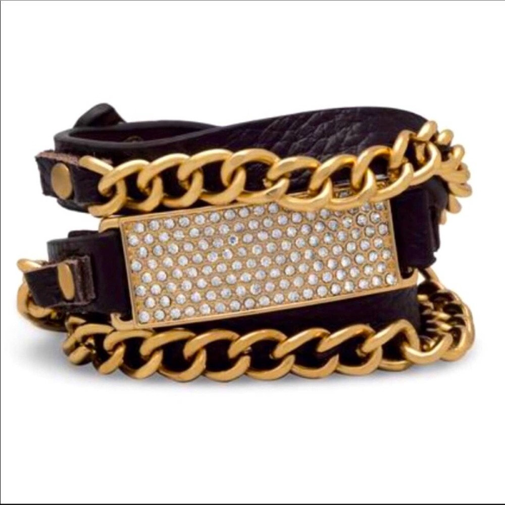 Leather Bracelet Dark Brown With Pave’ Stones